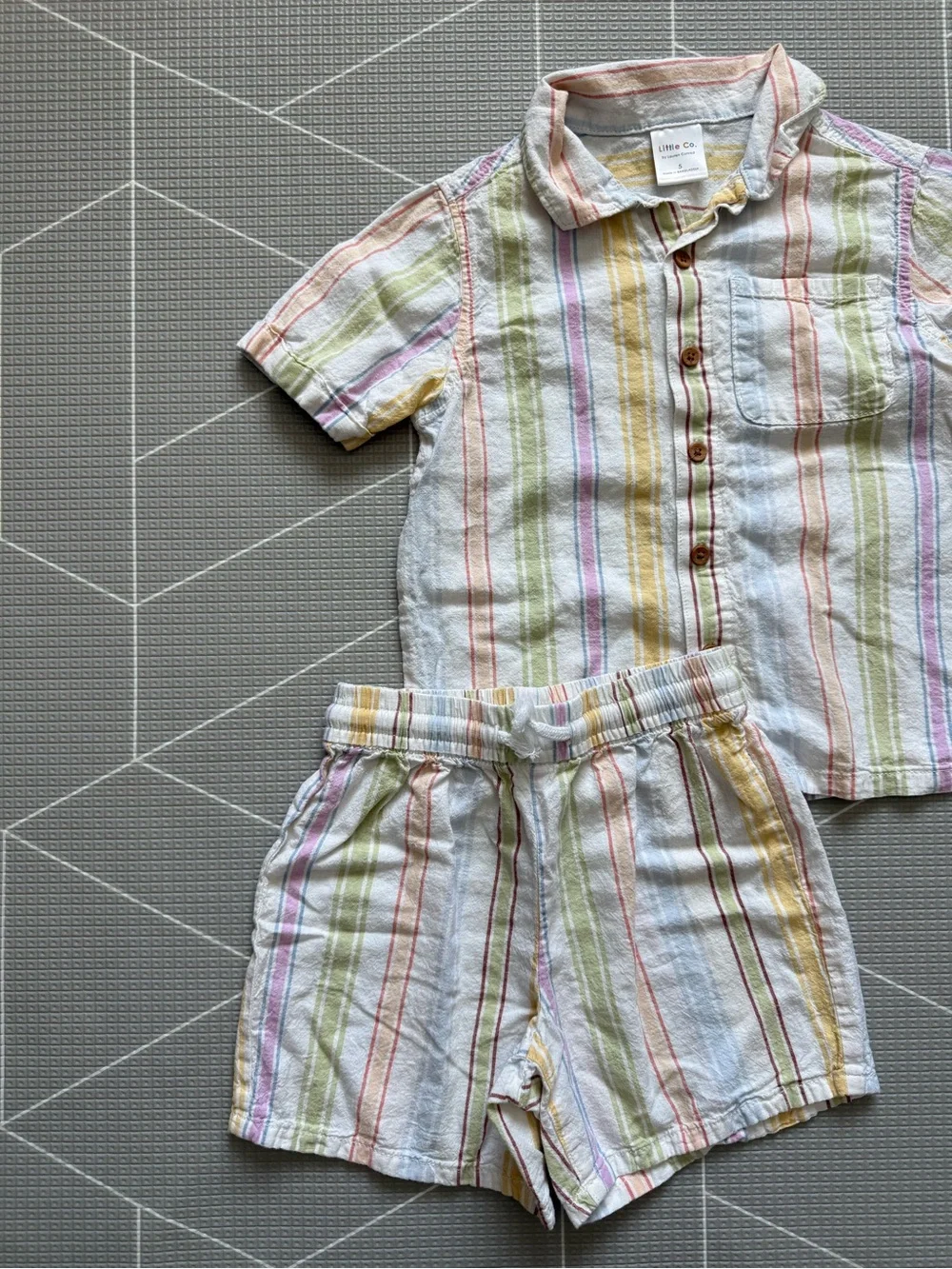 Little Co. Lauren Conrad|Linen & organic cotton Striped neutral Button-Up Set•••